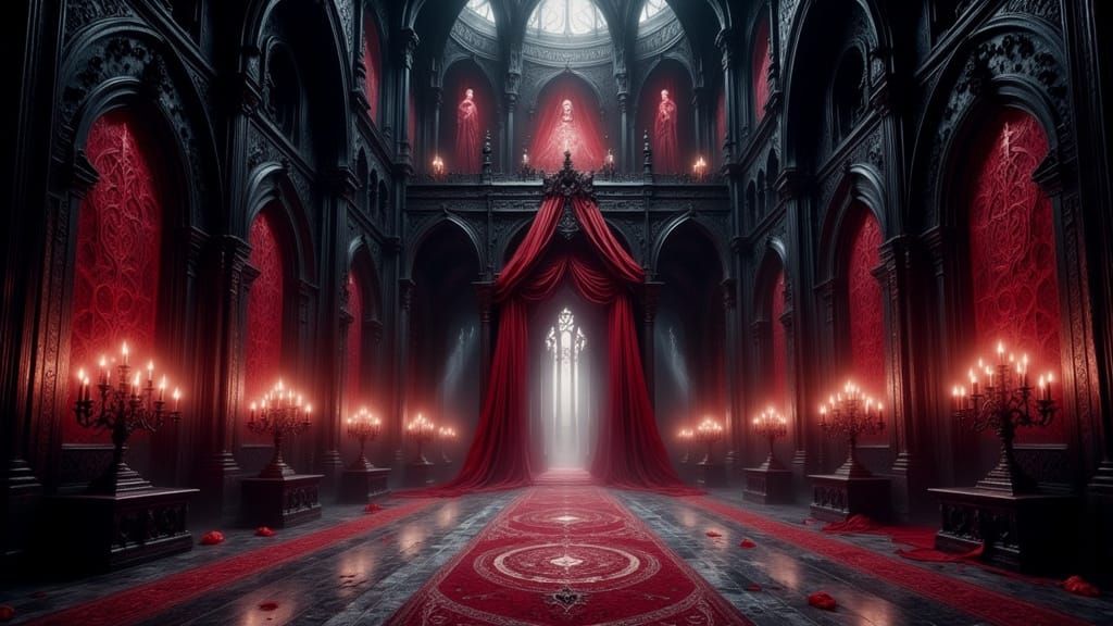 Gothic Vampire Castle Entrance in Dramatic Moonlight