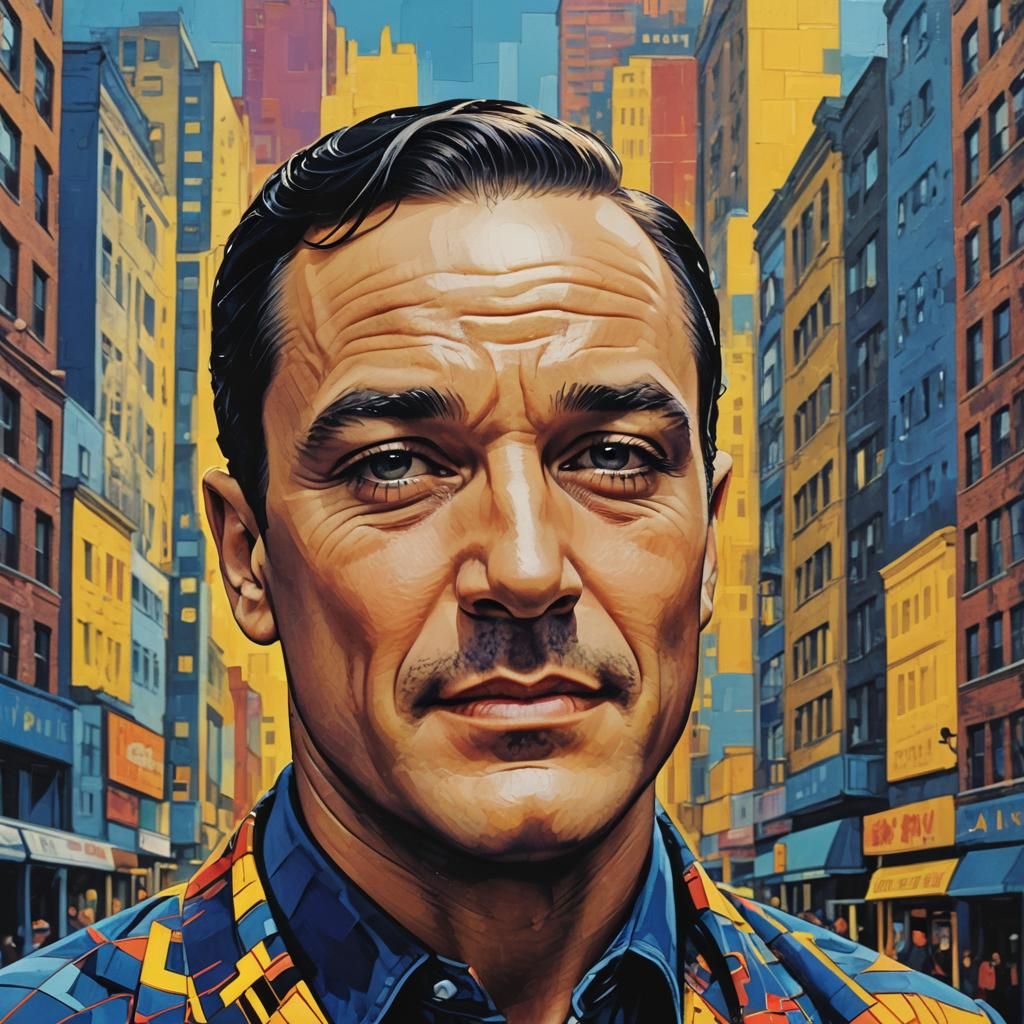 Gene Kelly Pop Art Portrait in Vibrant Cityscape