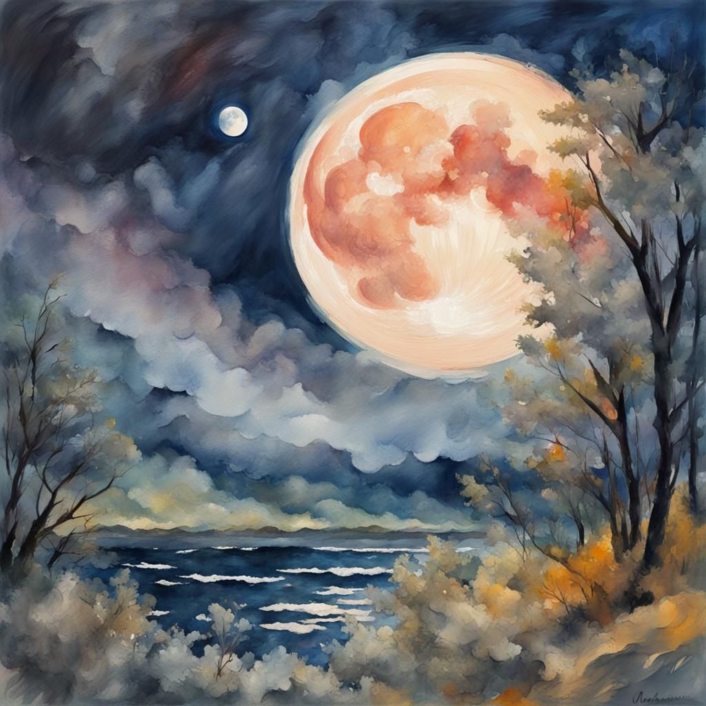 Gouache Style Moon Impressionist Masterpiece