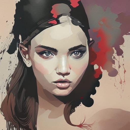 Girl with Beer: Gouache and Watercolor Art