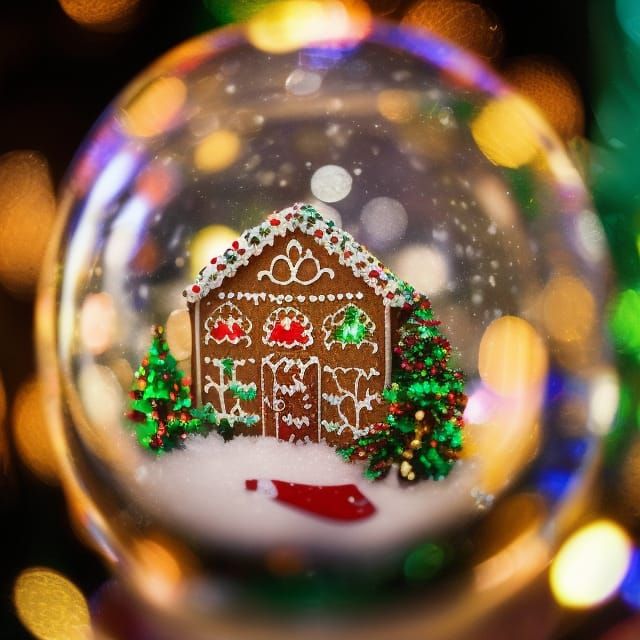 Gingerbread House in Snow Globe Photo