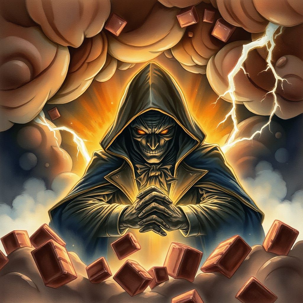 Chocolate Weather Villain in Watercolor Dreamscape