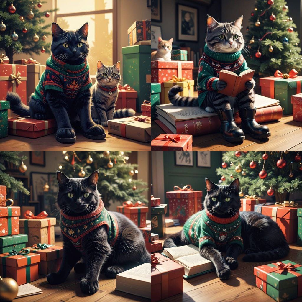 Vibrant Feline Friends Celebrate Christmas in Anime-Style Sp...