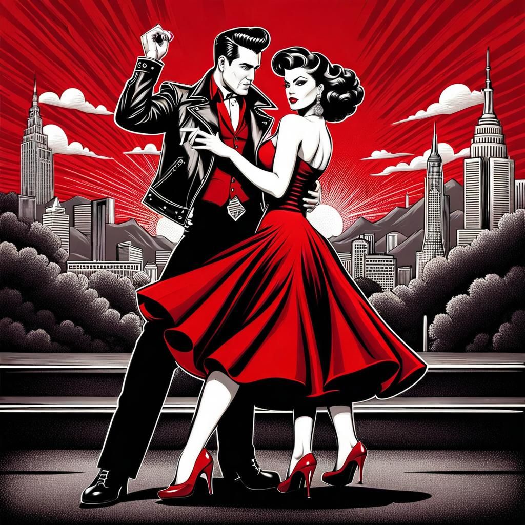 Rockabilly Teddy Boy Dancing with Pin-Up Girl