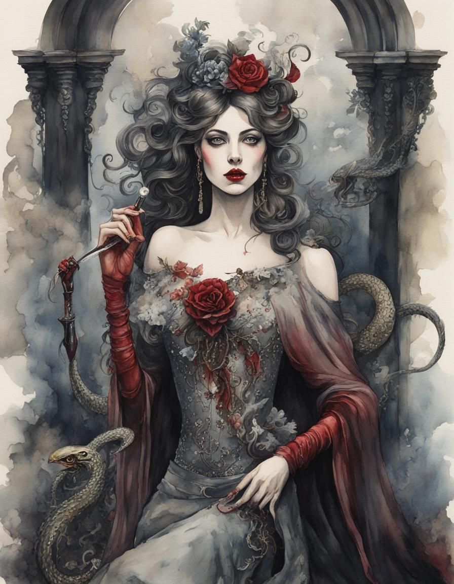 Ethereal Fairy with Snake in Surreal Neo-Gothic Art