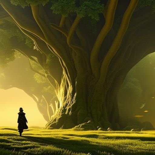 Magical Elf Under Tree in Digital Matte Painting