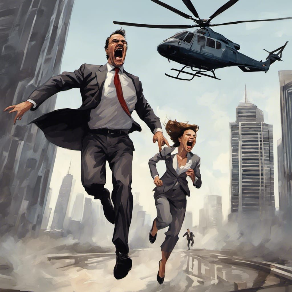 Sinister Business Confrontation on a Skyscraper Helipad