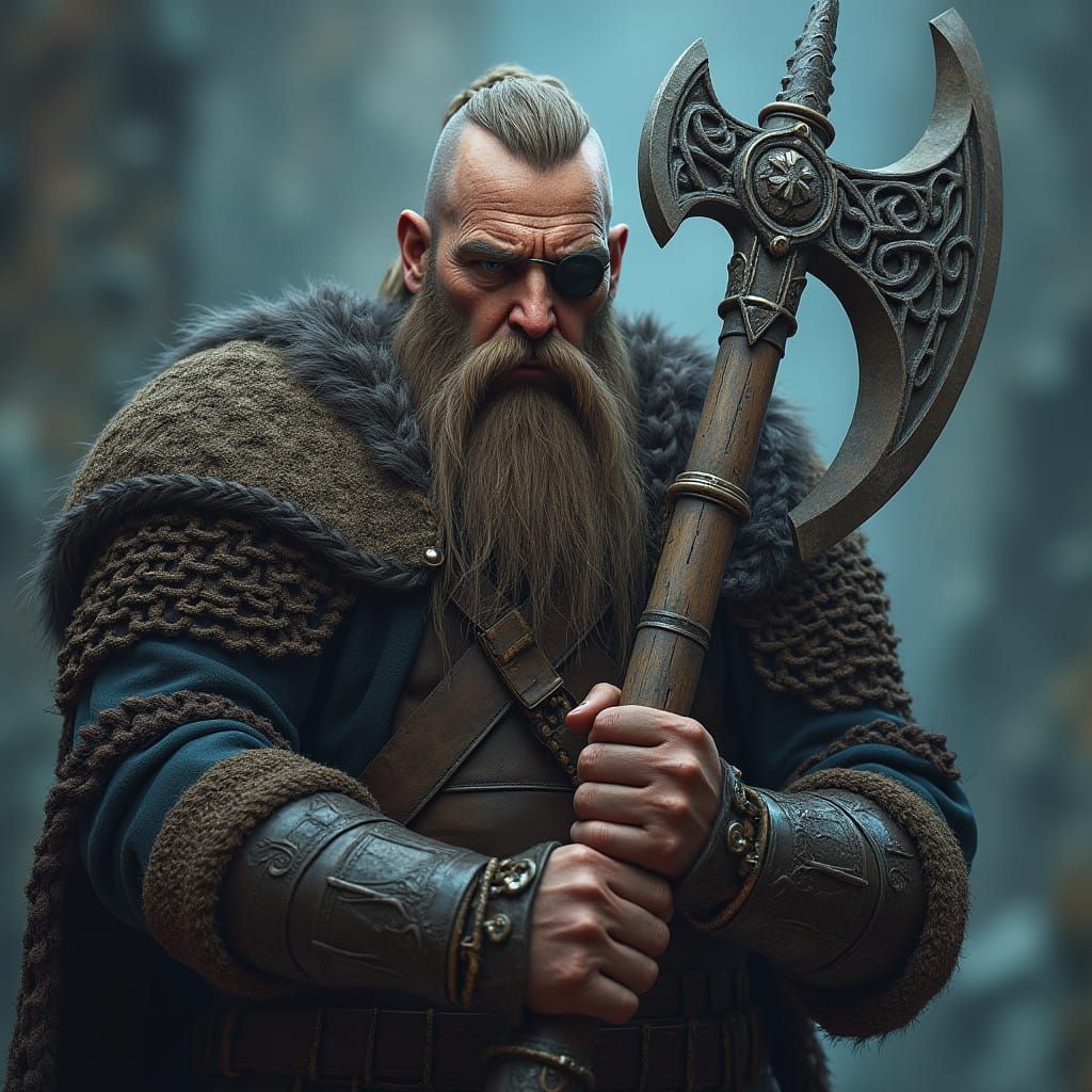 Norse Warrior with Axe in Epic Fantasy Art