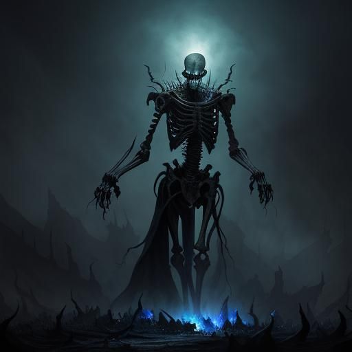 Towering Skeletal Warrior in Dark Fantasy Art