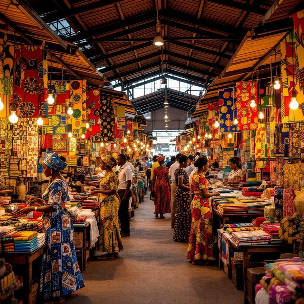 Vibrant Nigerian Market Scene in Contemporary Style