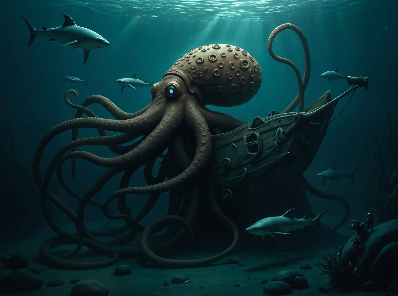 Giant Octopus Destroys Pirate Ship