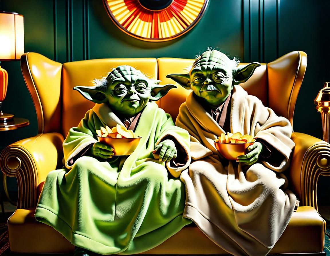 Yoda and Twin in Art Deco Interior