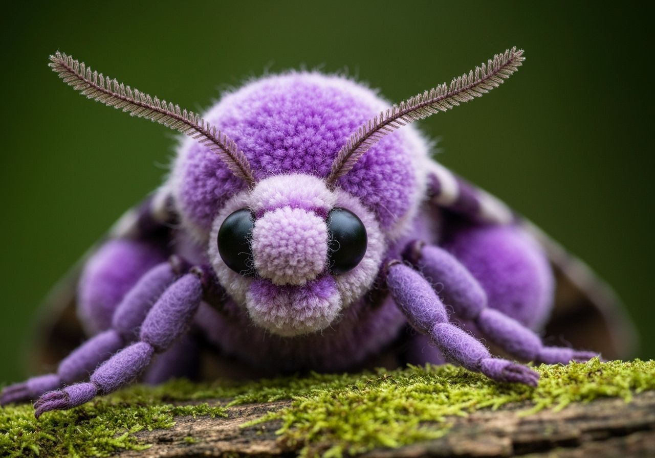 Face-On View of a Purple Pompom Moth