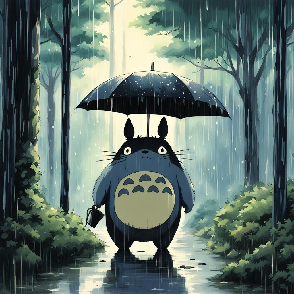 Totoro in Rainy Forest: Anime Key Visual
