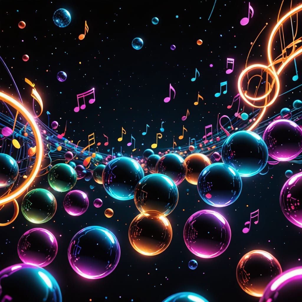 Celestial Spheres Emit Music in Neon Digital Art