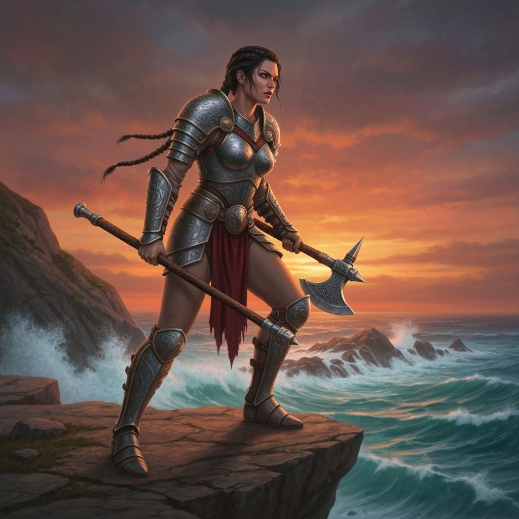 Valkyrie on Cliffside Ready for Battle