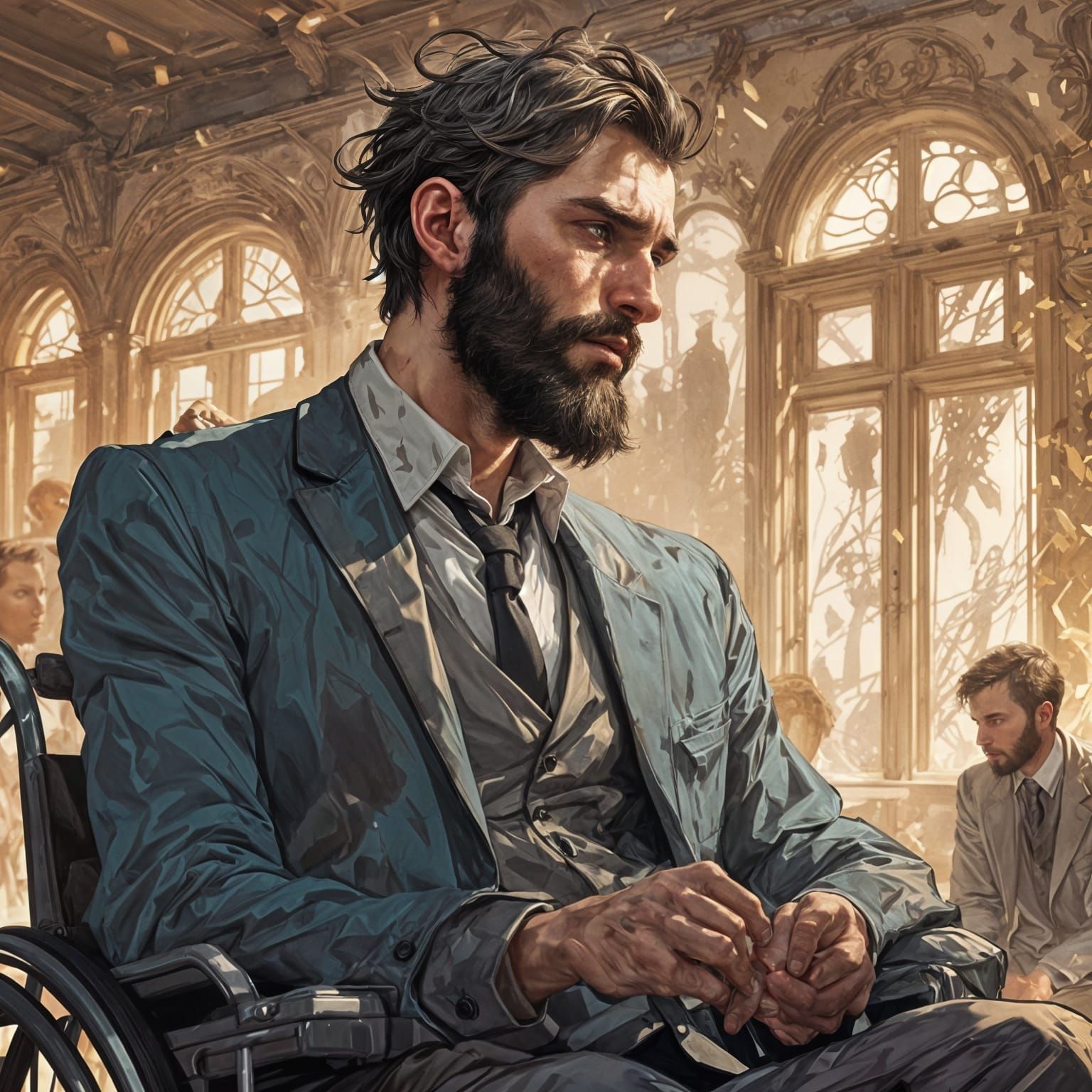 Guilt-Ridden Man in Wheelchair: Artstation Portrait