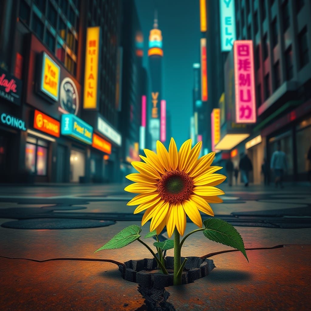 Cyberpunk Sunflower Sculpture in Electric Hues