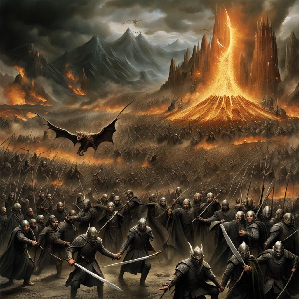Epic Battle at Pelennor Fields: Dark Fantasy Art