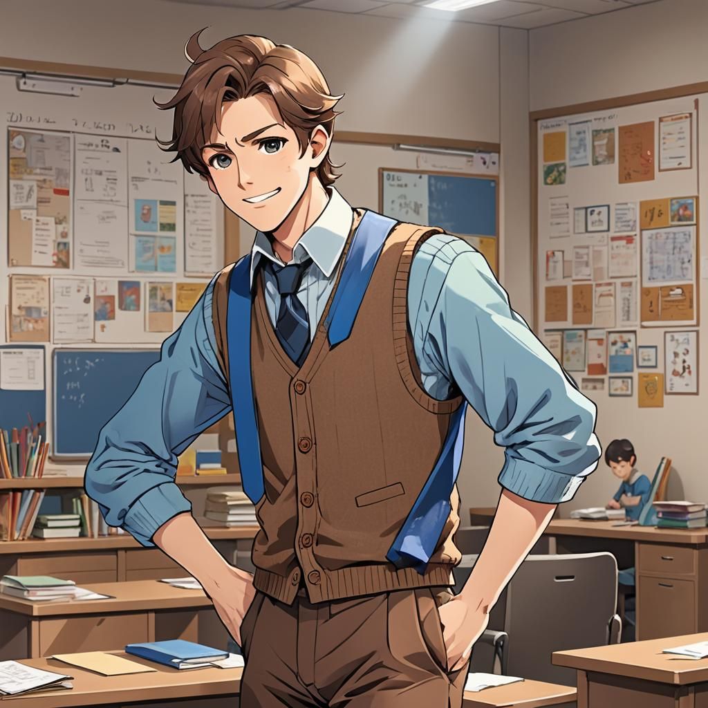 Happy Teacher with Mouse Ears: Anime Style