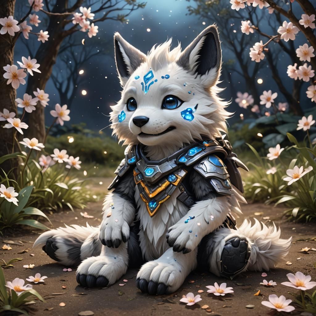 A hyper-realistic cute protogen furry puppy