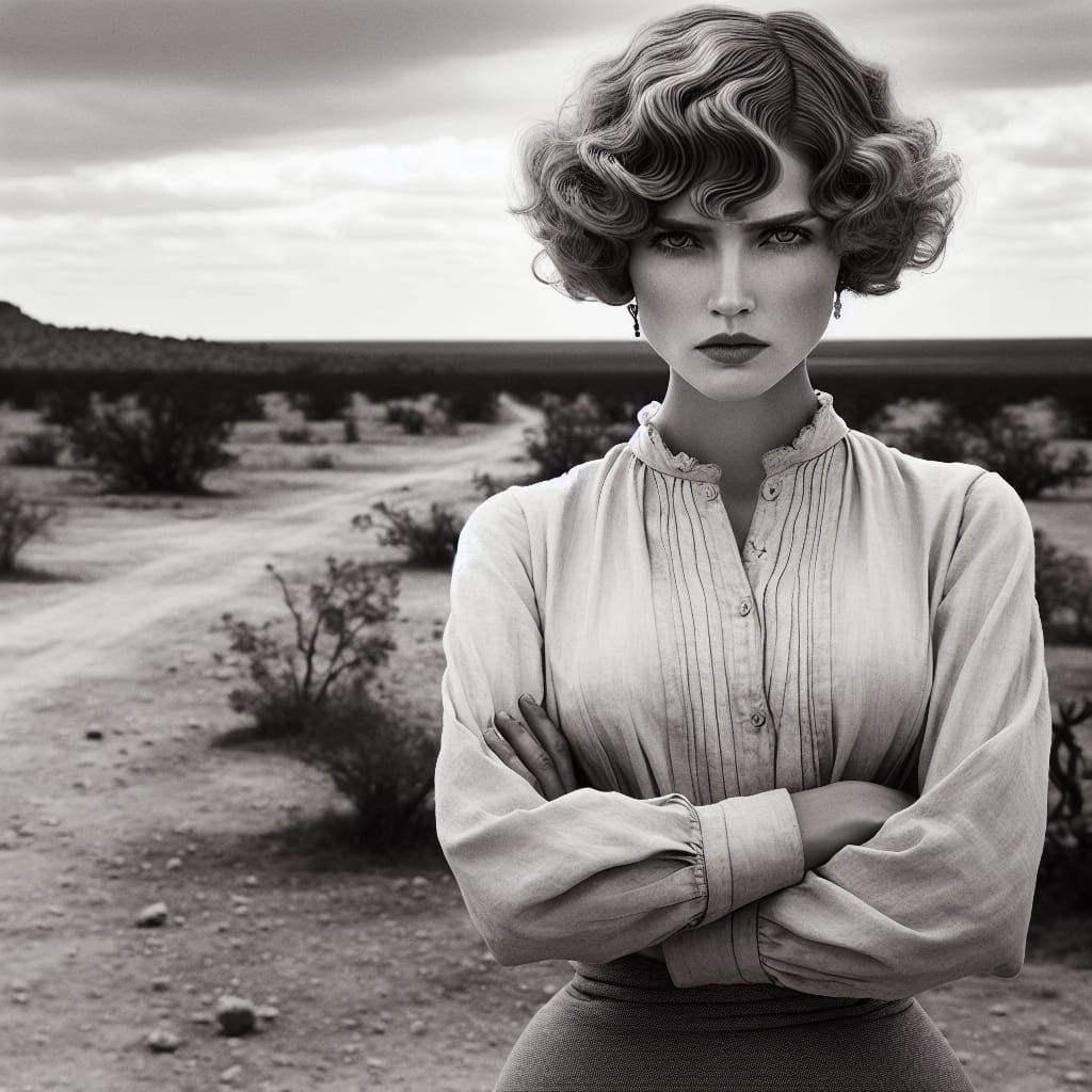 Determined Woman in 1930s West Texas Landscape