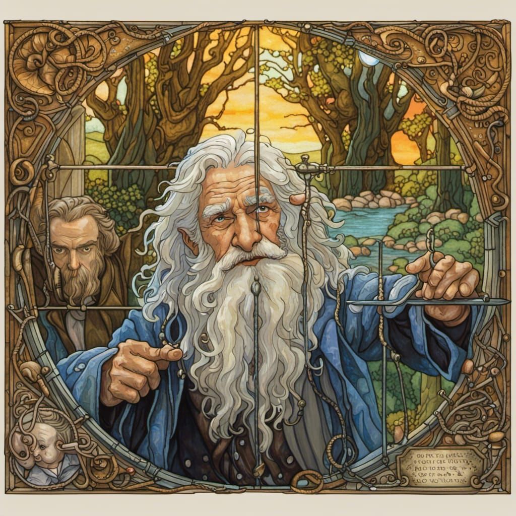 Lord of the Rings Leaded Glass in Art Nouveau Style