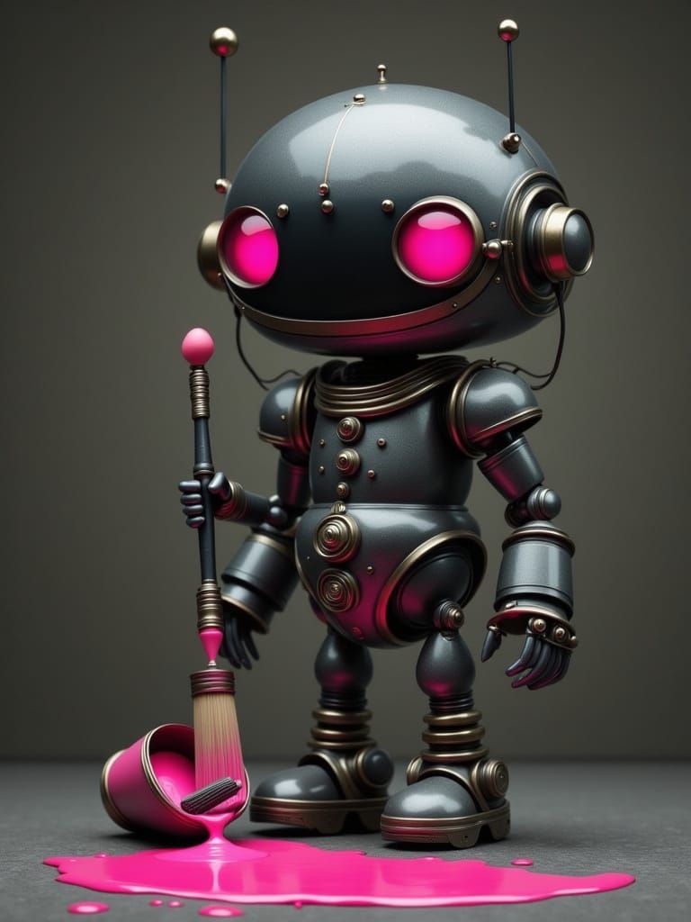 Vintage Robot Painting with Pink Paint
