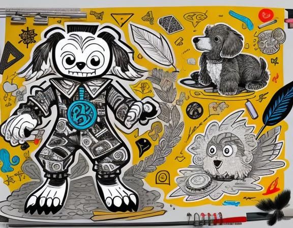 Surreal Doodle Sketchpad Page with Cartoon Elements