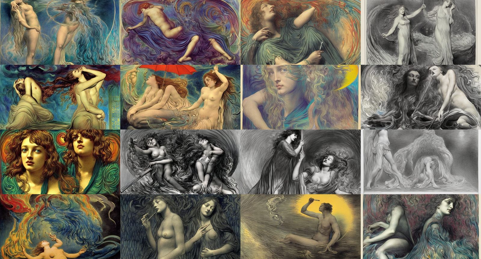 Rainy Awakening: Cyberpunk Dream in Pre-Raphaelite Style