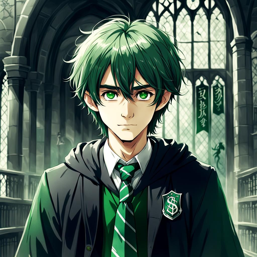 Anime Slytherin Student in Japanese Manga Style