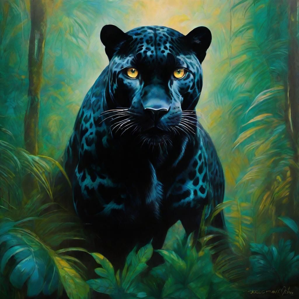 Majestic Jaguar in Misty Jungle: Latin American Folk Art