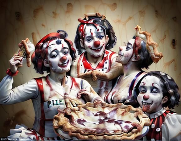 Clown Family Pie Fight in Bold Colors