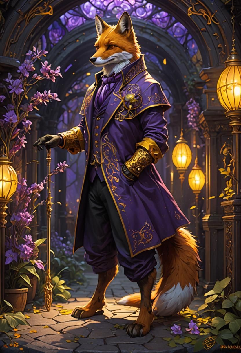 Elegant Foxfolk Gentleman in Dark Fantasy Style