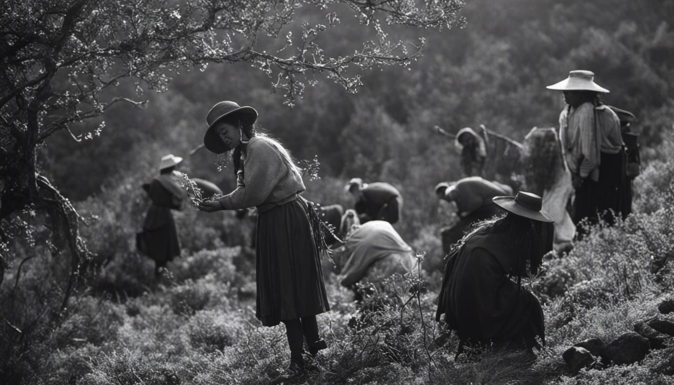 Native American Women Harvesting Berries, 1910s Black and Wh...