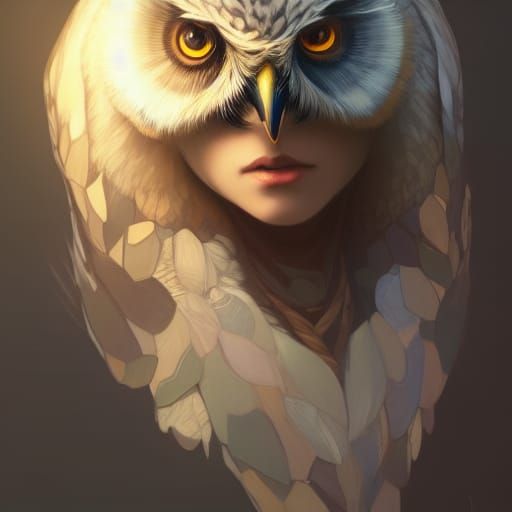 Owl Woman Portrait in Hyperdetailed Art Style