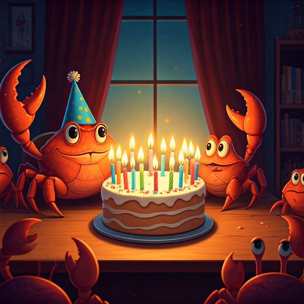 Cartoon Crabs Celebrate Birthday in Chibi Style