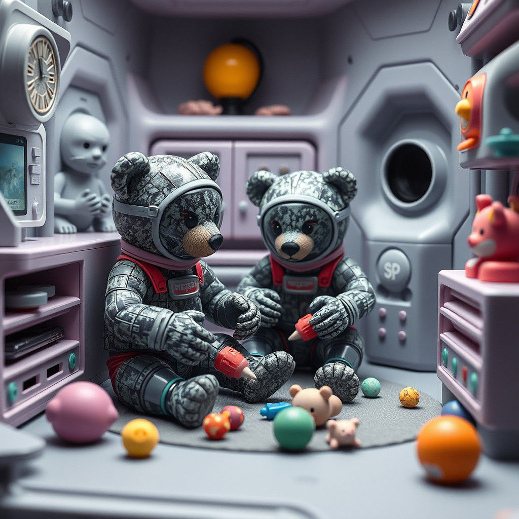 Bears in Fuchsite Morphsuits Play in Space