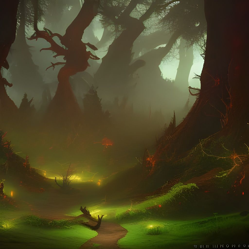 Detailed Demonic Black Forest Concept Art