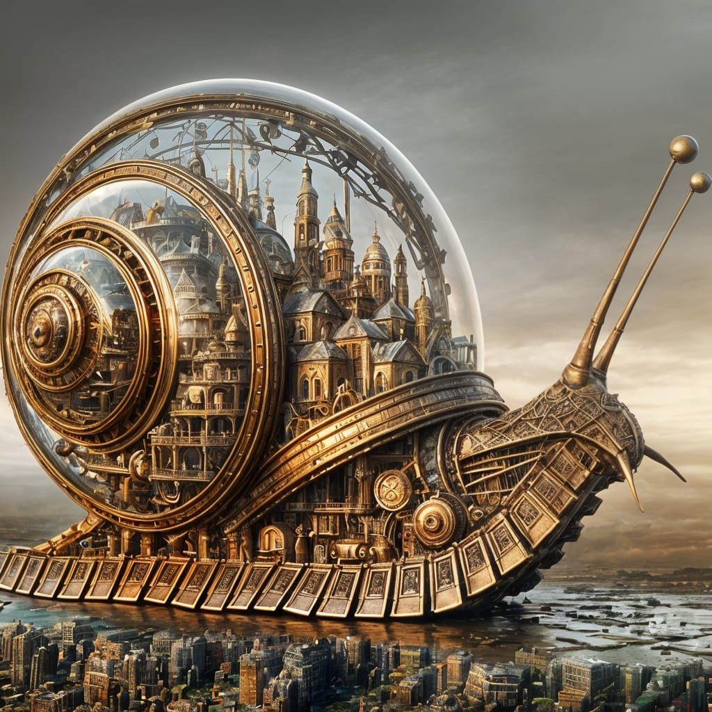 Steampunk Mechanistic Snail City Aquarium