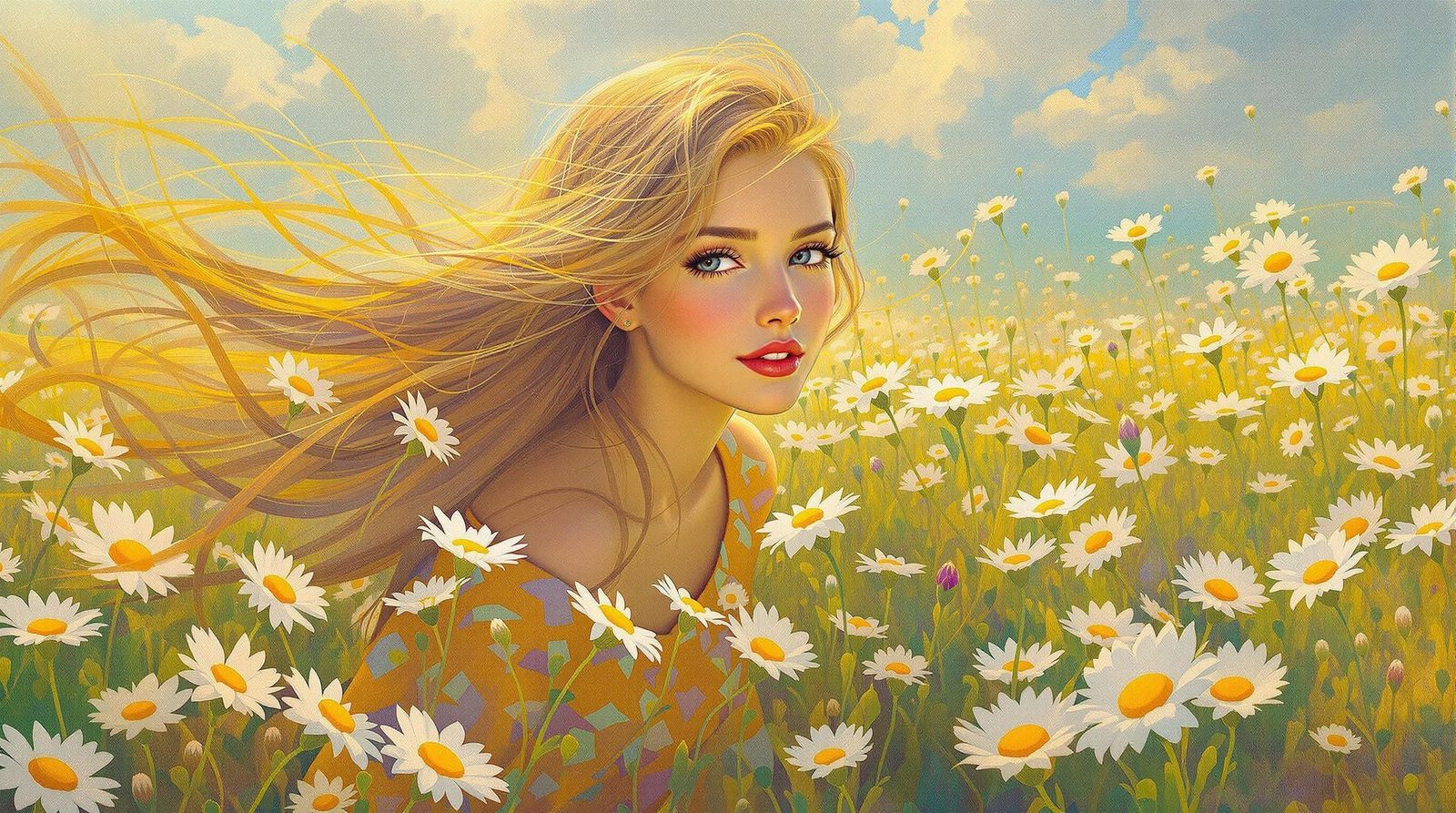 Surreal Impressionist Goddess Basks in Golden Light