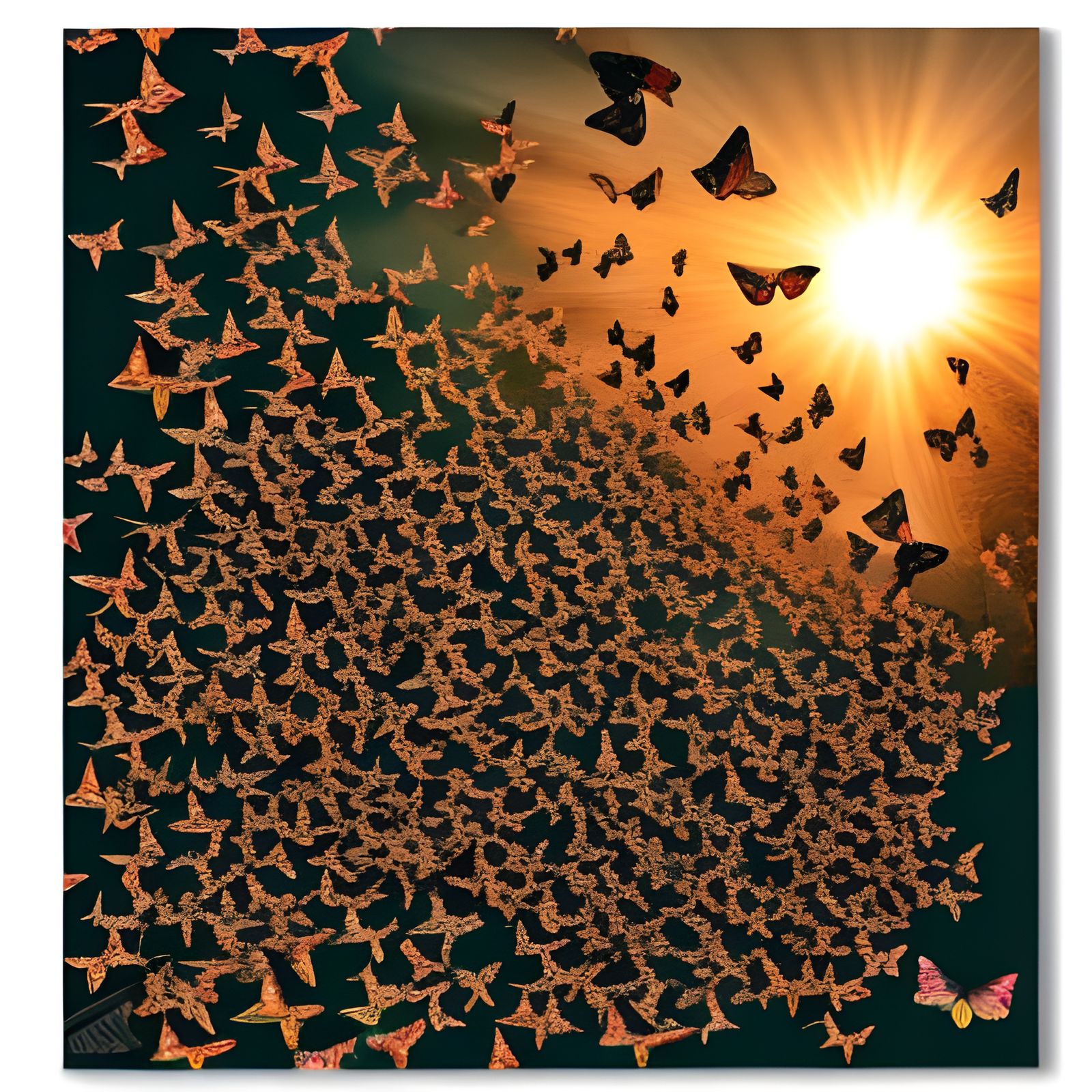 Dawn Sunlight Illuminates Majestic Butterfly Swarm