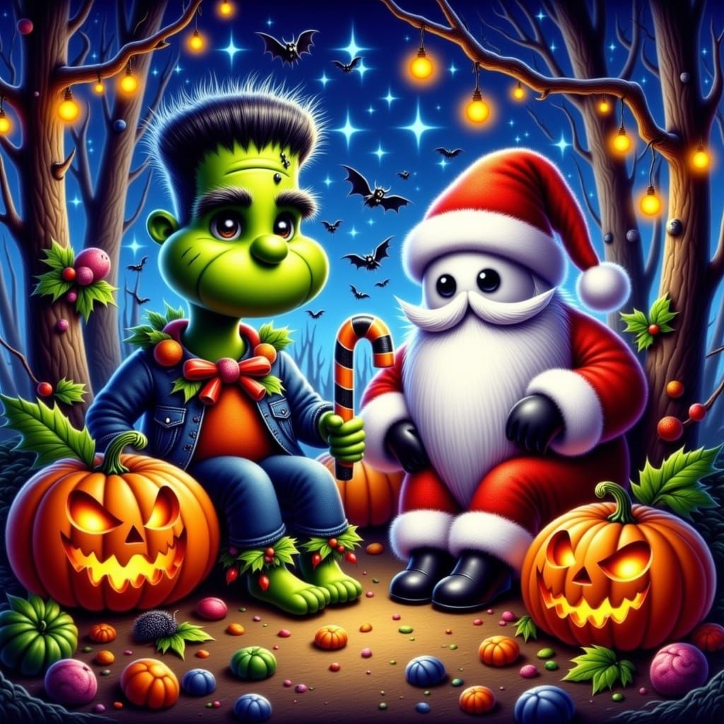 Whimsical Halloween Christmas Creature Hybrids in Tim Burton...