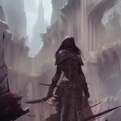 D&D Fighter in Castle View: Digital Art