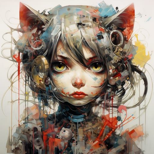 Anthro Cat Artist Painting: Detailed Digital Art