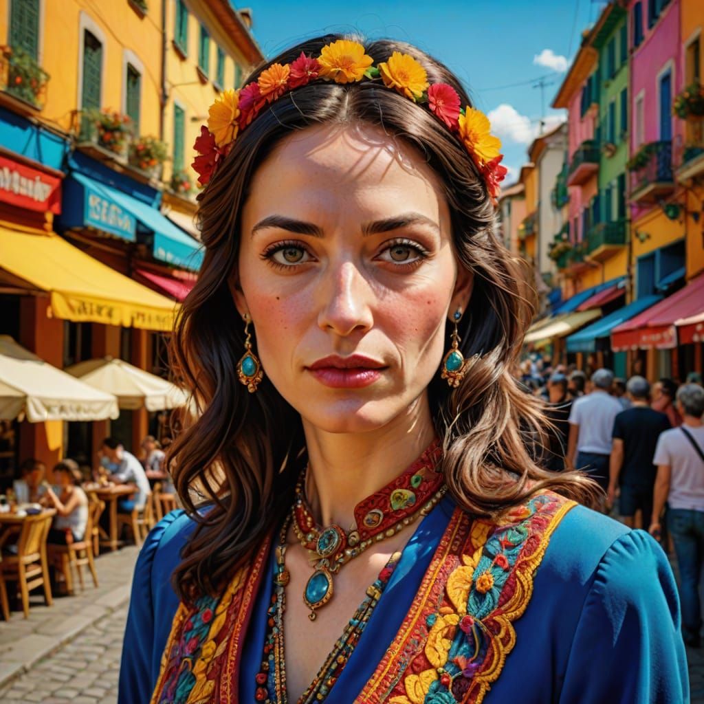 Hyperrealistic Portrait of Woman with Vivid Background