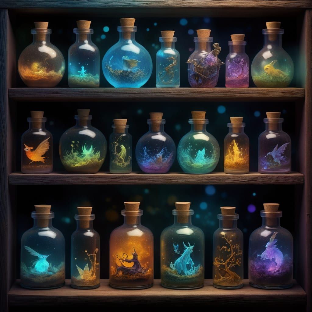 Whimsical Fantasy Potion Bottles in Soft Focus