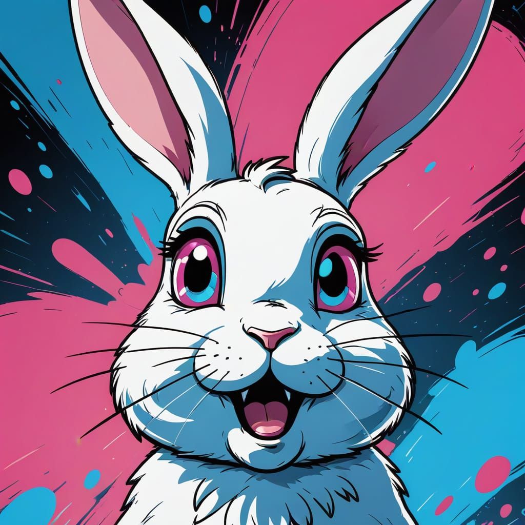 Shocked Cartoon Bunny in Digital Pop Art Style