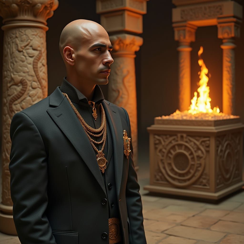 Egyptian Man in Underground Temple: Photorealistic Portrait