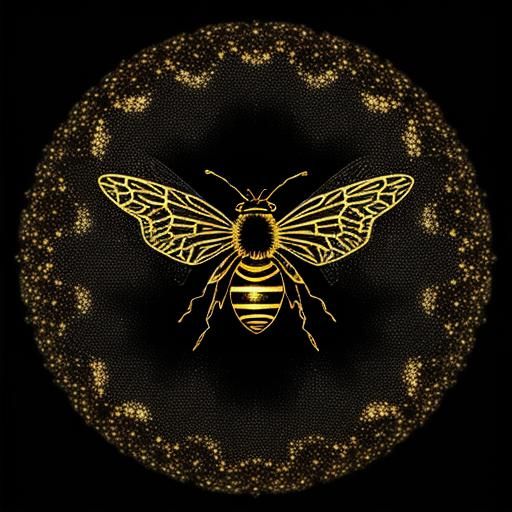 Giant Gold Bee in Black and White Flowerscape